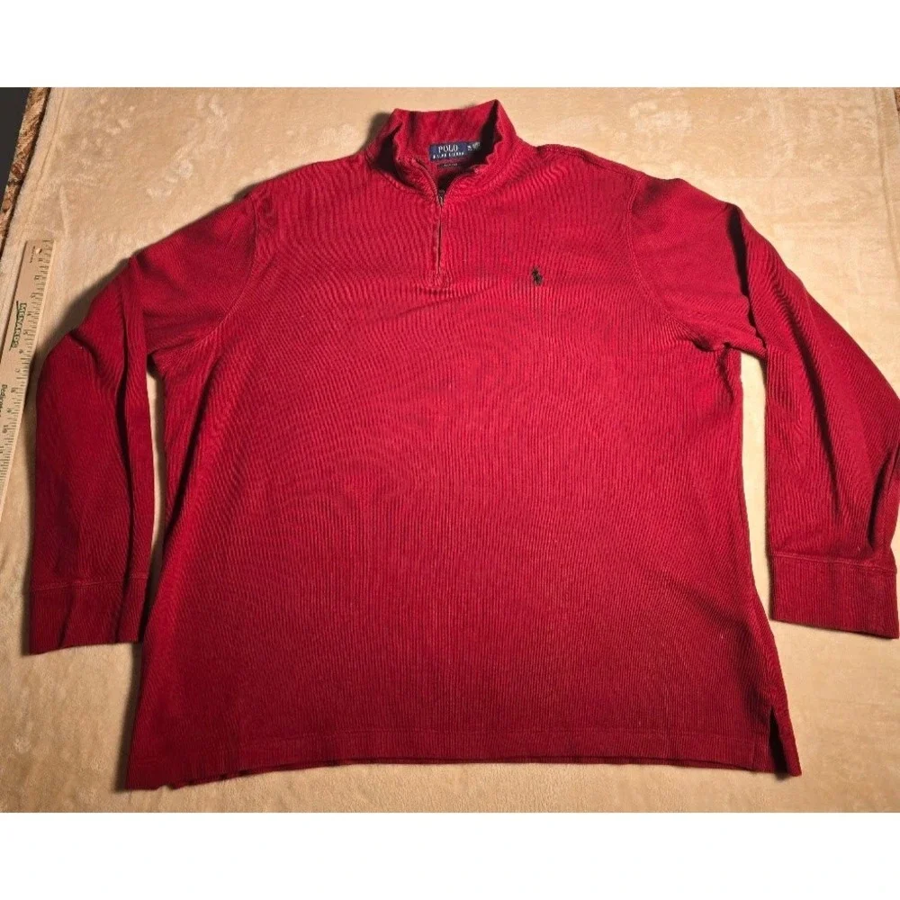 Polo Ralph Lauren Mens XL Estate Rib Quarter Zip Pullover Red Long Sleeve Pony